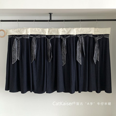 CatKaiser复古A字牛仔半裙秋季高腰百搭遮胯显瘦中长裙配丝巾长裙