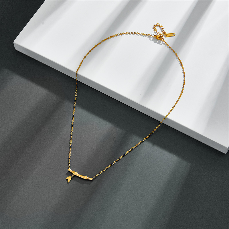 Titanium Steel 18K Gold Plated Simple Style Bamboo Zircon Necklace display picture 1