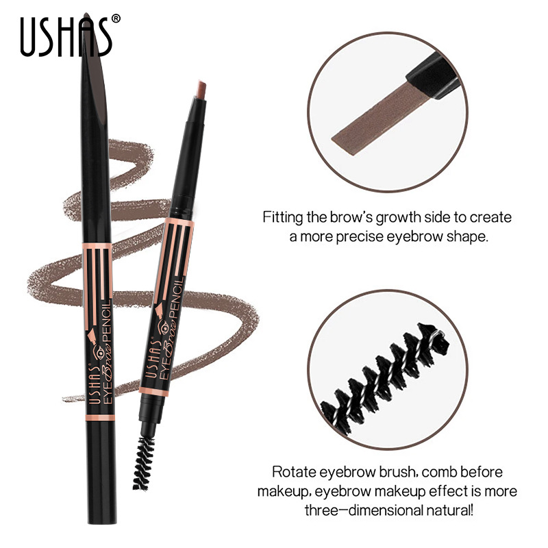 USHAS 6-färgs multifunktionell kladdfri vattentät anti-svett ögonskuggspenna ögonbrynsborste_voghion.com
