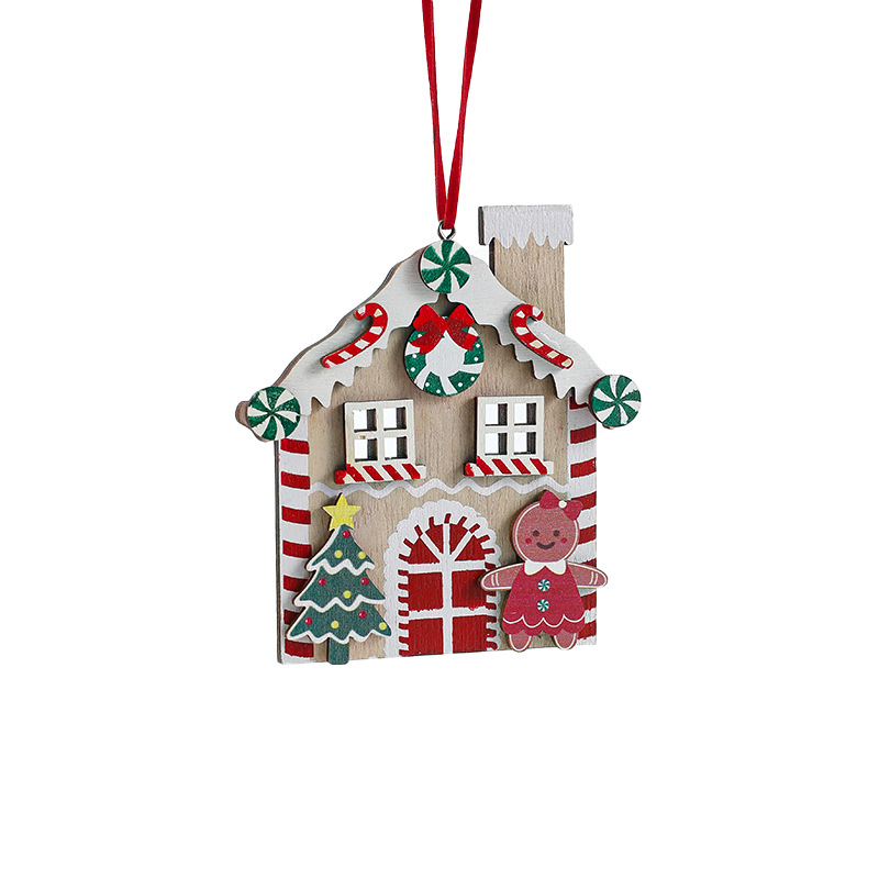 Nuevos colgantes de madera roja para la casa colgantes de árbol de Navidad de madera decoración de escenas pintadas al por mayor