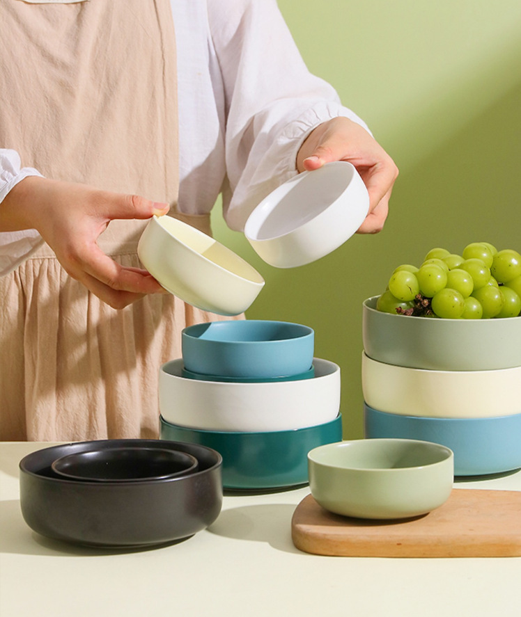 Matte Ceramic Rice Bowl Household Black Porcelain Bowl Restaurant Soup Bowl Nordic Style Tableware Creative Breakfast Bowl