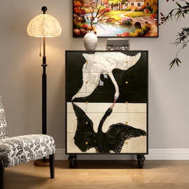 全实木法式复古玄关柜五斗柜抽屉柜彩绘艺术餐边柜酒店客厅收纳柜