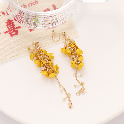 Fairy flower tassel earrings, long temperament earrings, new forest earrings, slimming, mosquito coil earrings