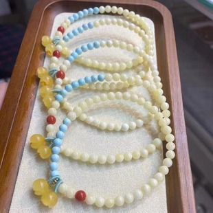 Natural beeswax bracelet women's white beeswax raw ore amber bracelet 4-5mmDIY green pine south red studio supply