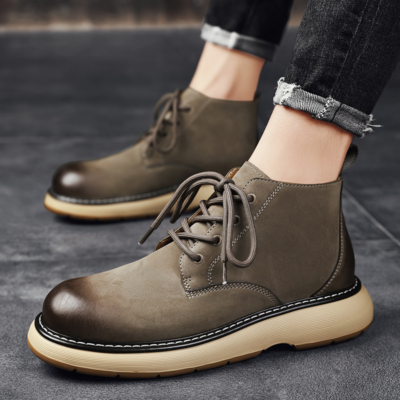 Men's Shoes Autumn and winter Trendy shoes British style Gaobang Riding boots man leisure time Boots Rubber sole Versatile Help With crude