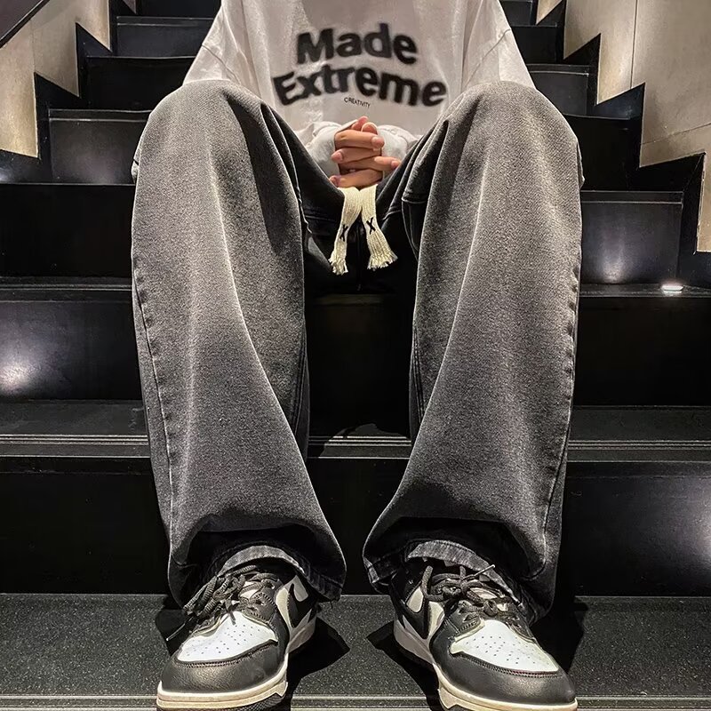 2024 primavera y otoño nuevos jeans pantalones rectos sueltos para hombres