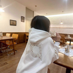 国潮字母印花简约连帽卫衣女夏春宽松oversize高街美式复古外套潮