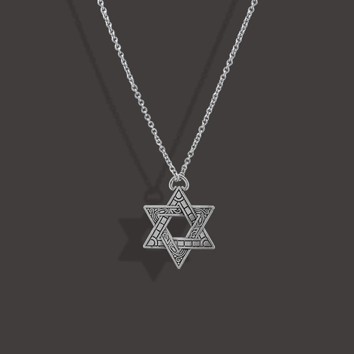 Silver Retro Six-Pointed Star Hip-Hop Necklace Pendant, Sweater Chain Accessory—Simple, Cool, and Trendy for Both Men and Women in European and American Styles