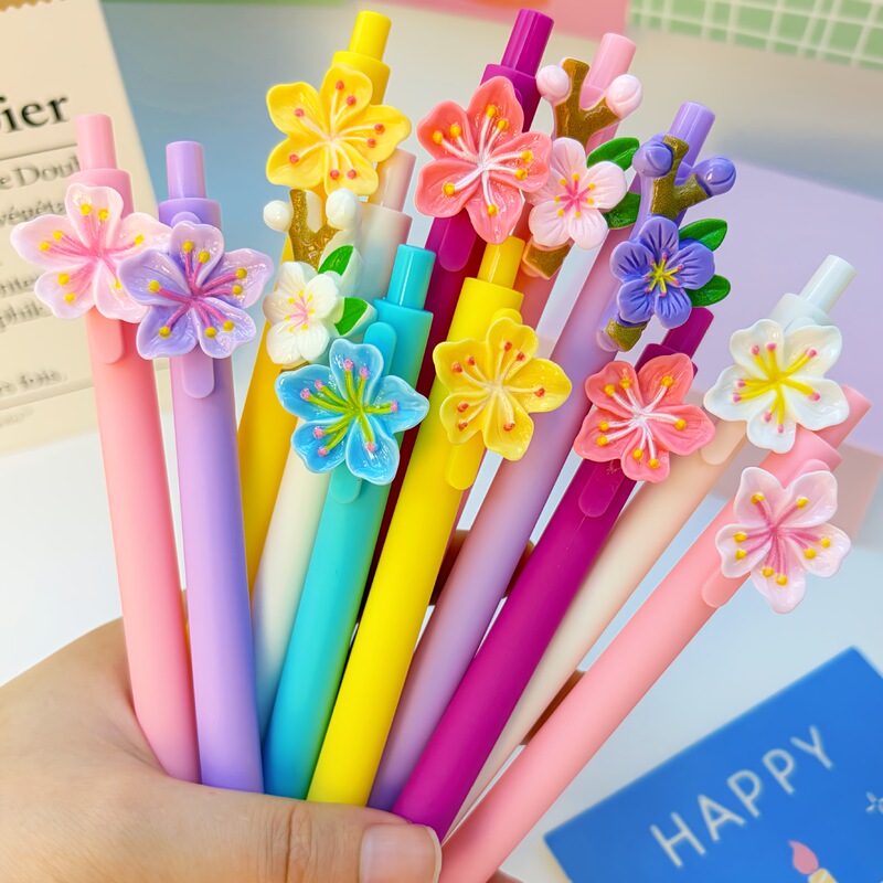 Colorful Floral Design Decorative Ballpoint Pens with Random Styles, Featuring Vibrant Floral Themes, Suitable for School and Office Use