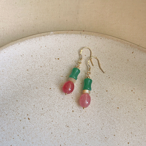 New Chinese style colorful gravel long earrings French retro handmade earrings niche elegant temperament tassel earrings