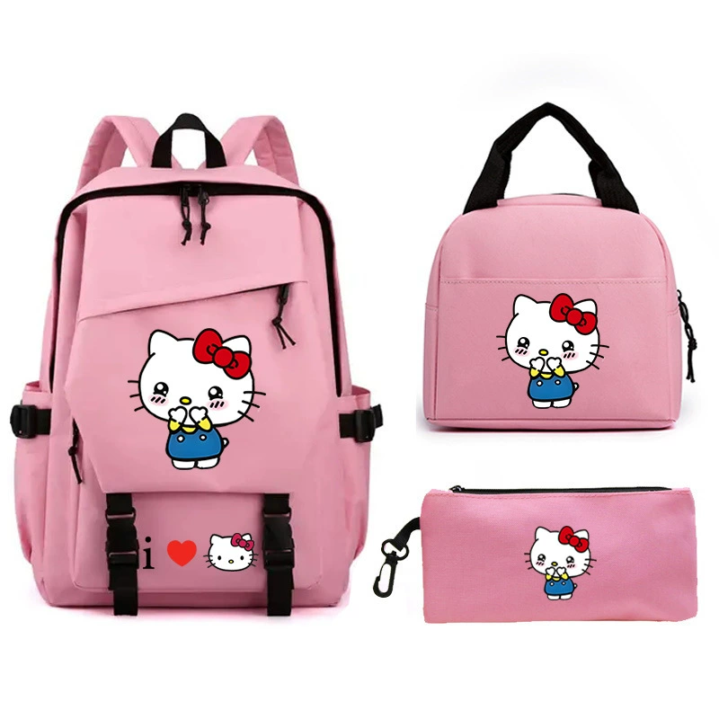 Hello kitty, (Cross-border trading), cute backpack for leisure, set for students, pencil case, 3 piece set