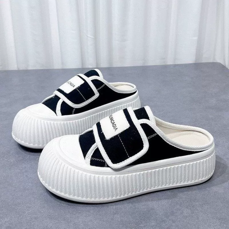Cloth slippers, summer footwear, white shoes platform with velcro, 2025 years