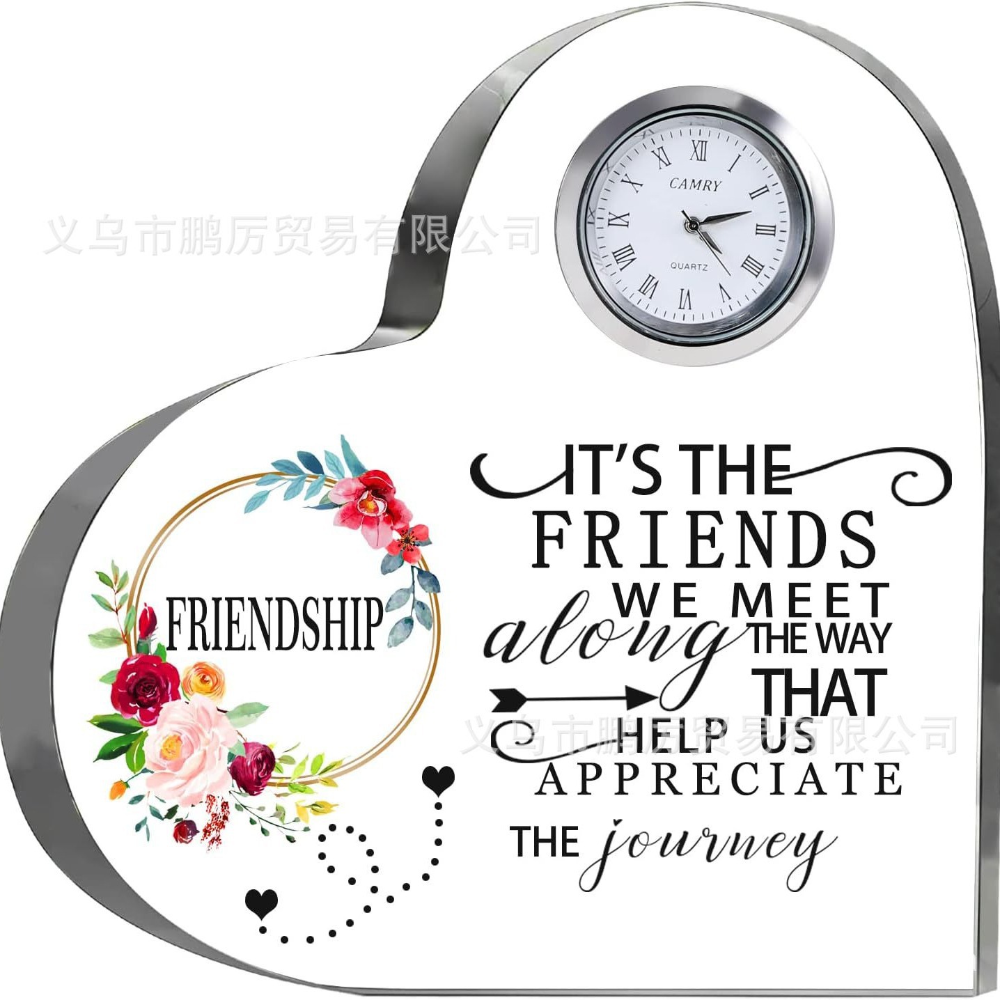 亚马逊时钟花环创意透明爱心亚克力摆件生日礼物父亲节母亲节礼物