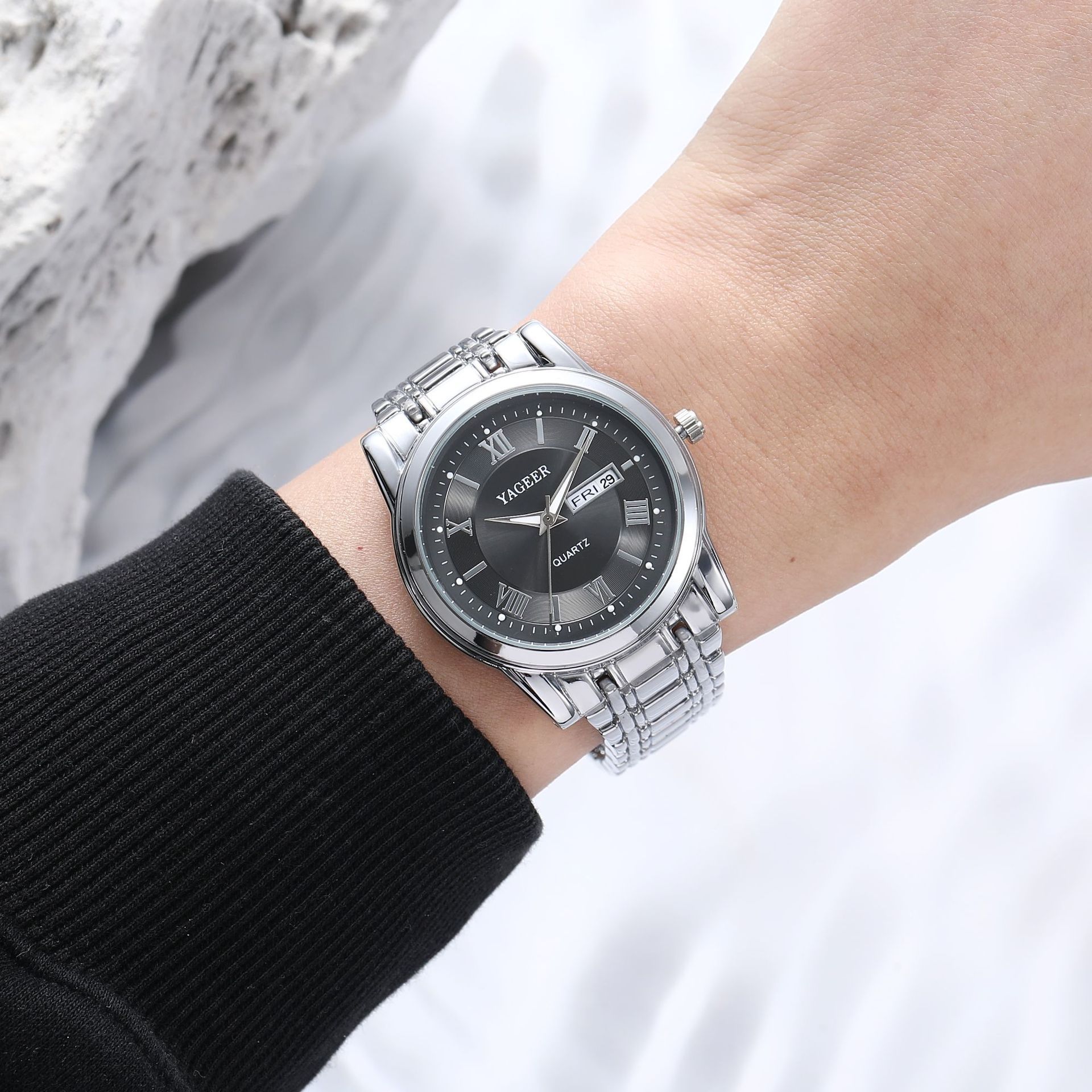 New Men's Watch steel belt waterproof casual double calendar retro men's watch luminous business quartz watch_voghion.com