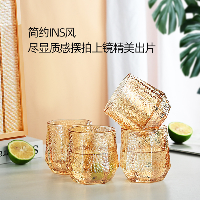 Vidrio de diamante creativo taza hexagonal resistente a altas temperaturas Barra del hogar taza de jugo personalizado vidrio de vino extranjero logotipo impreso pequeño regalo