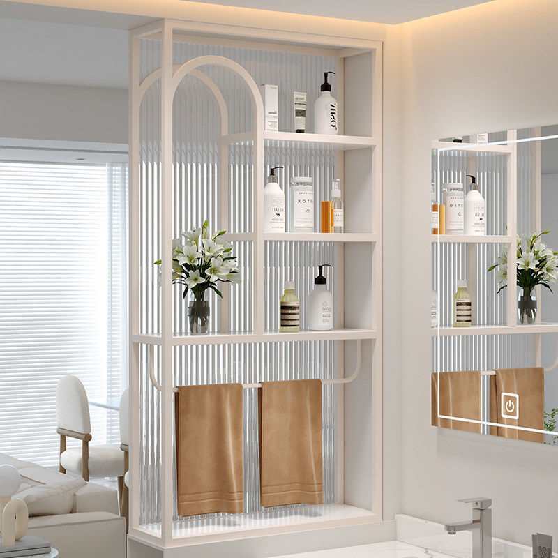 Modern Cream-Style Bathroom with Dry and Wet Separation, Half-Wall Screen, Simple Modern Storage Partition, Glass Screen