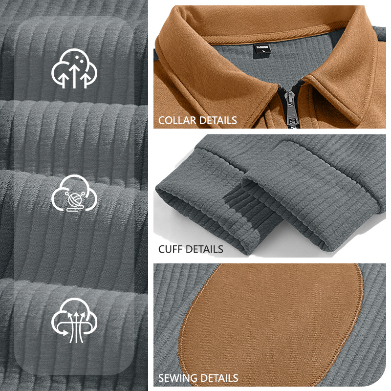 Transfronterizo Europa y América Amazon otoño y invierno explotador hombre cuello medio cremallera moda de terciopelo de color combinado camisa Henry suéter hombre