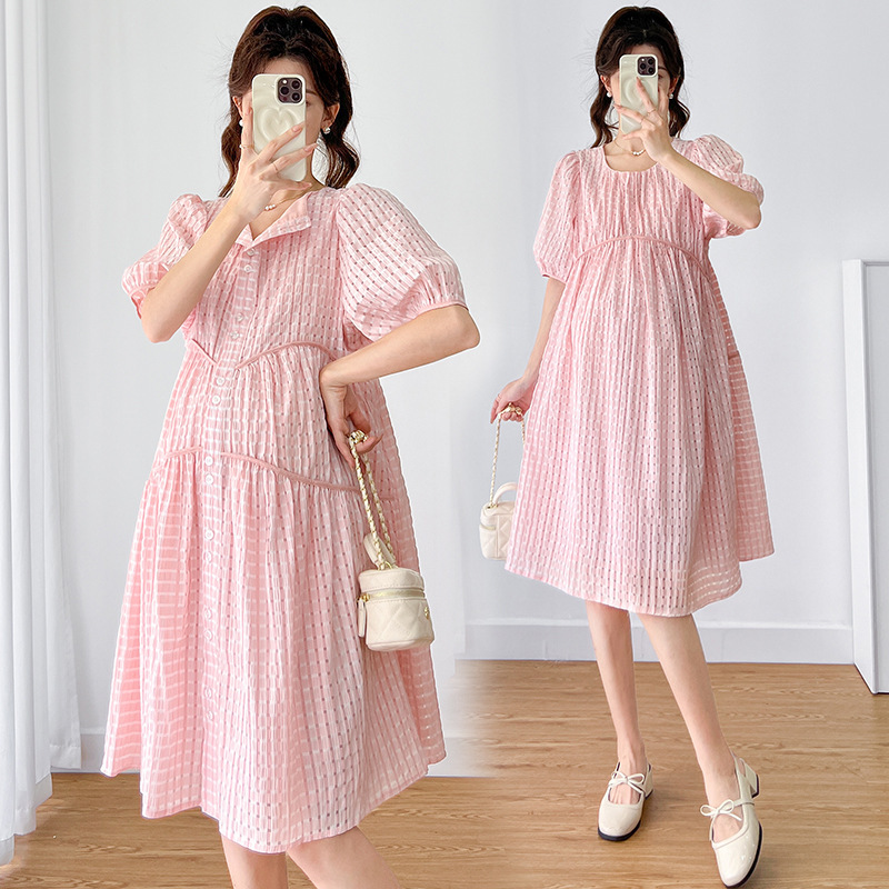 Pregnant women's clothing new summer fashion age-reducing bubble sleeve front and back wear fluffy loose shirt dress can be breast-feeding