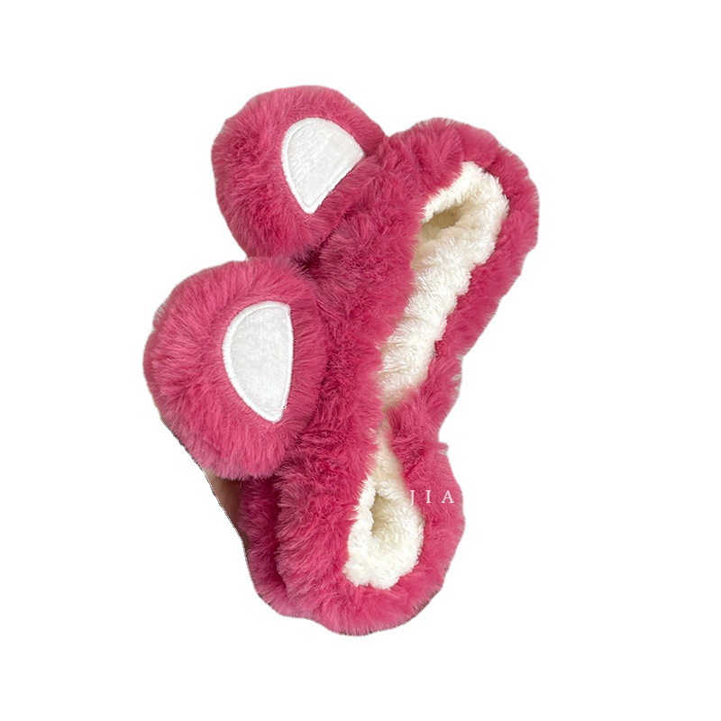 Oso de fresa diadema de felpa Mujer cara lavado banda de pelo diadema Internet celebridad 2022 otoño e invierno nuevo paquete de pelo horquilla tocado