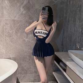 情趣内衣冰丝吊带镂空秘书情趣短裙制服透视性感荷叶挑逗纯欲睡裙
