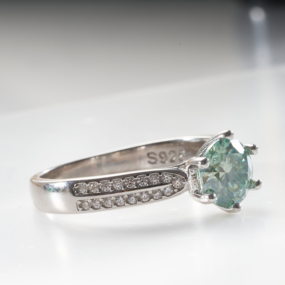 Anillo de piedra de color azul-verde para mujeres 123 quilates de bolígrafo de taladro de plata S925 al por mayor en stock transfronterizo