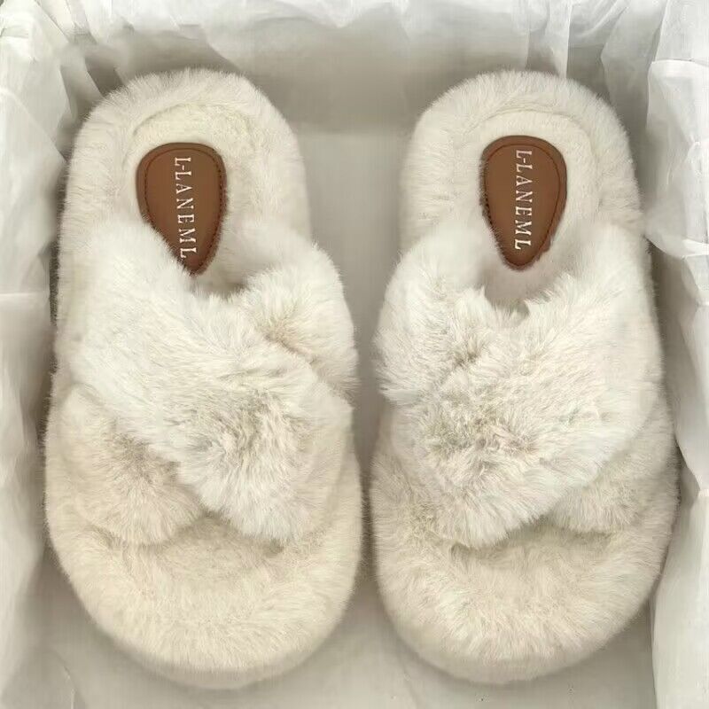 Furry Slippers for Women 2025 New Fashion Home Indoor Non-Slip High-Bottom Cotton Slippers for Women Versatile Outer Wear Thick Soles