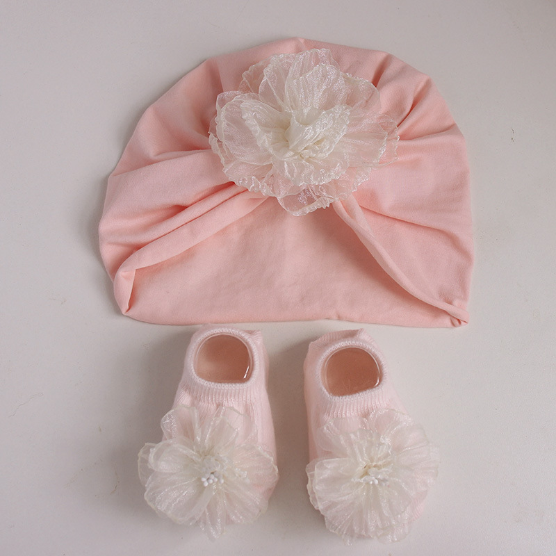 Gorro de bebé menina com flores proteção suave recém-nascida_voghion.com