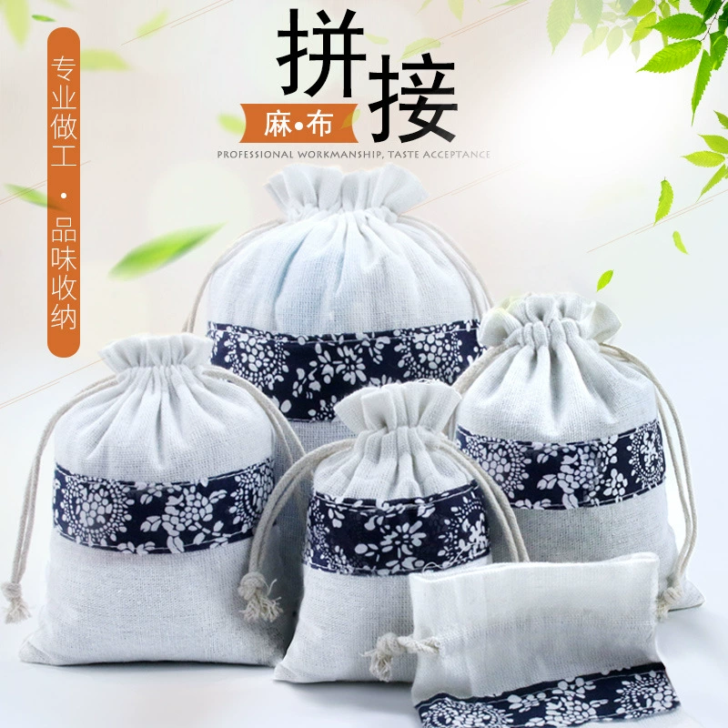 Синий и белый фарфоровый льняной мешок упаковка сумка китайский стиль сумка Ювелирные изделия сумка Этническая характеристика Хлопок Ткань сумка Ювелирные изделия сумка оптом