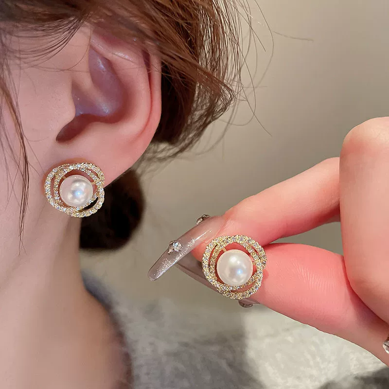 Серебряная игла, цирконы, модные универсальные серьги из жемчуга, стиль высокого качества, стиль «легкая роскошь», оптовая закупка