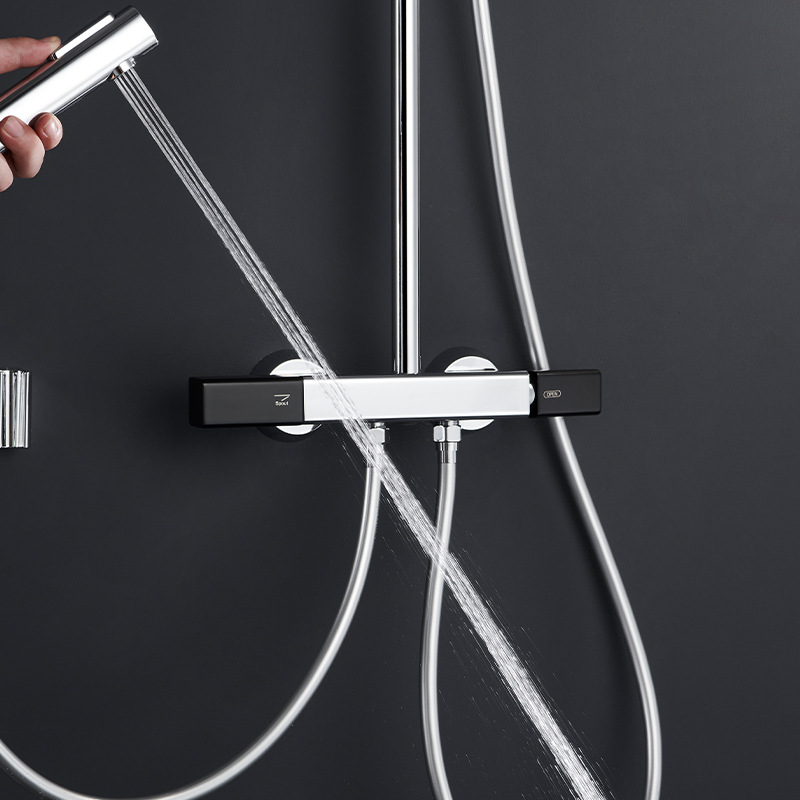 Pistola gris doble manija doble control ducha cabeza traje hogar cobre baño boquilla ducha baño grifo