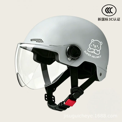 Motosiklet kaskı (dəbilqə) — Half Helmet - gray-transparent-short-mirror-silver-bear