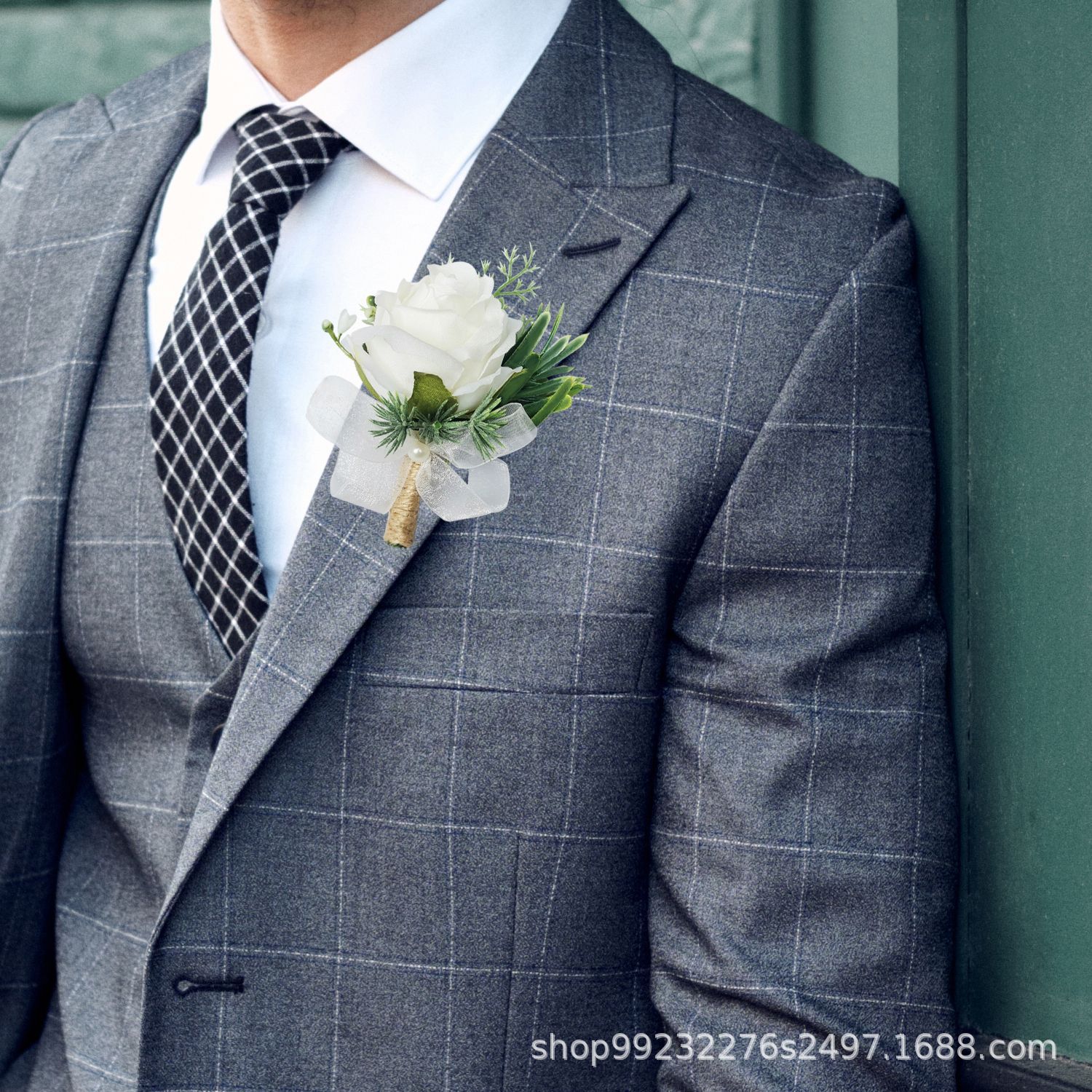 亞馬遜熱銷仿真結婚白玫瑰胸花歐式伴娘婚禮伴郎迎賓嘉賓森系襟花