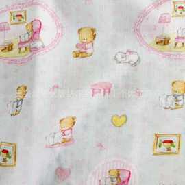 纯棉双层纱布数码印花全棉布料花圈彼得兔月子服口水巾防蚊裤面料