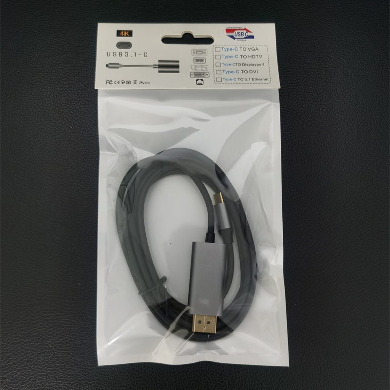 Tipo-C sola vuelta DP DisplayPort 1,8 M 4K @ 60Hz carcasa de aluminio negro HD cable adaptador de vídeo