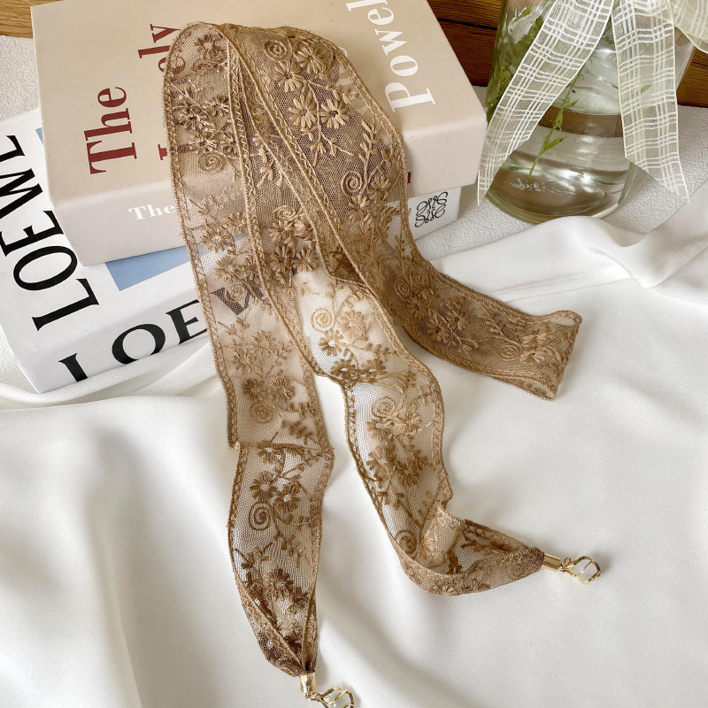 Daisy cinturón de encaje de las mujeres del todo fósforo bolsa de corbata de pelo bufanda de seda decorativa banda de pelo largo Delgado estrecho colgante collar bufanda de seda