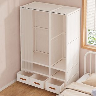 Simple Wardrobe with Thickened and Reinforced Steel Pipes, Fully Assembled Steel Frame Fabric Wardrobe for Rental Housing Storage Cabinet, Home Bedroom