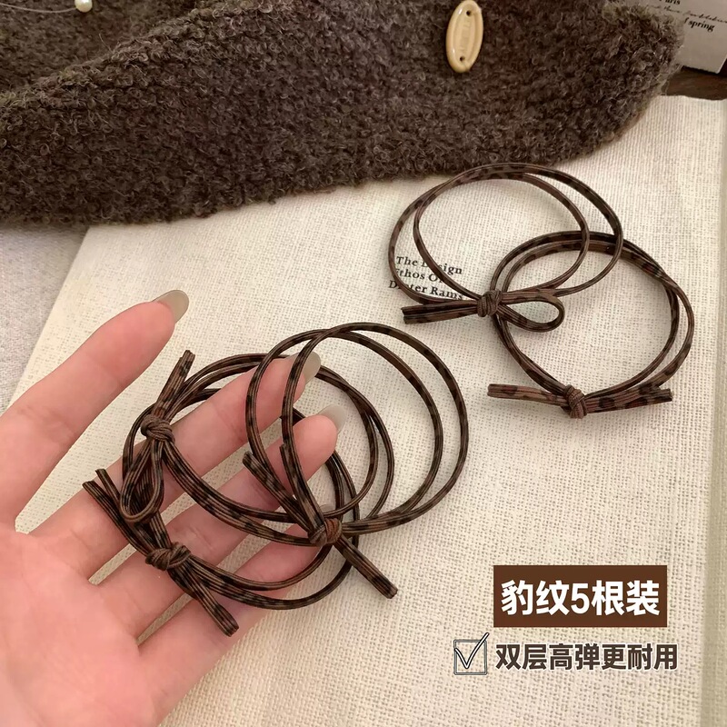 韩系基础款简约豹纹蝴蝶结高弹力组合装发绳女低马尾头绳皮筋发饰|undefined
