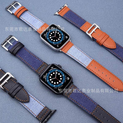 Denim leather iwatch watch strap compatible with iwatch smart watch 38mm 42mm 44mm 41mm