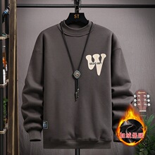 加绒卫衣男半高领冬季2024新款加厚保暖衣服青少年潮流帅气打底衫