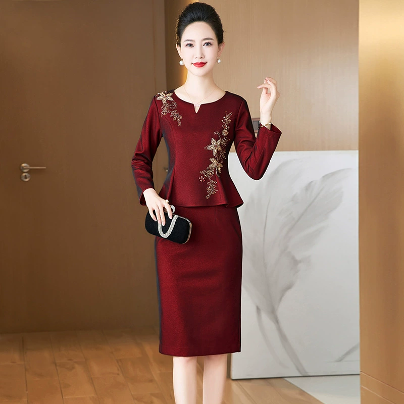 2023 Осенне-зимнее благородное платье Счастливое свадебное банкетное платье для тещи Поддельное свадебное платье из двух частей, покрывающее живот, приталенное для дочери