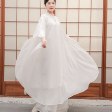 中式连衣裙民族风原创文艺女装春秋大码宽松禅意茶服雪纺复古长裙