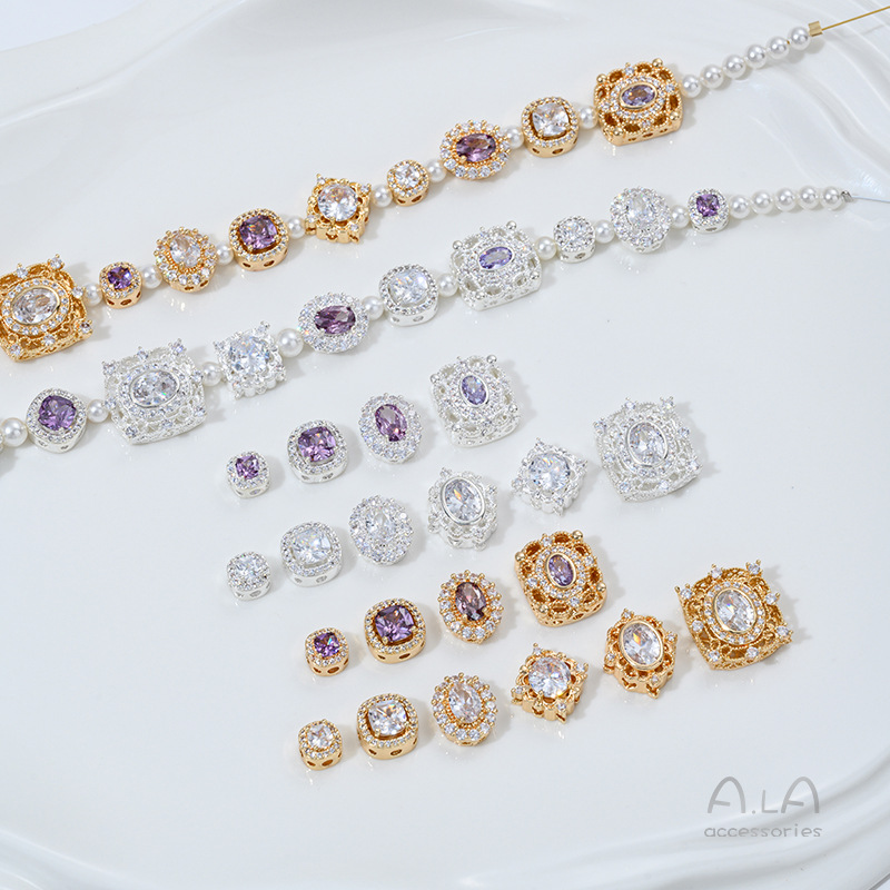 Wholesale 14K Gold-Plated Silver-Plated Zircon Round Water Drop Porous Loose Beads DIY Bracelet Necklace Jewelry Accessories