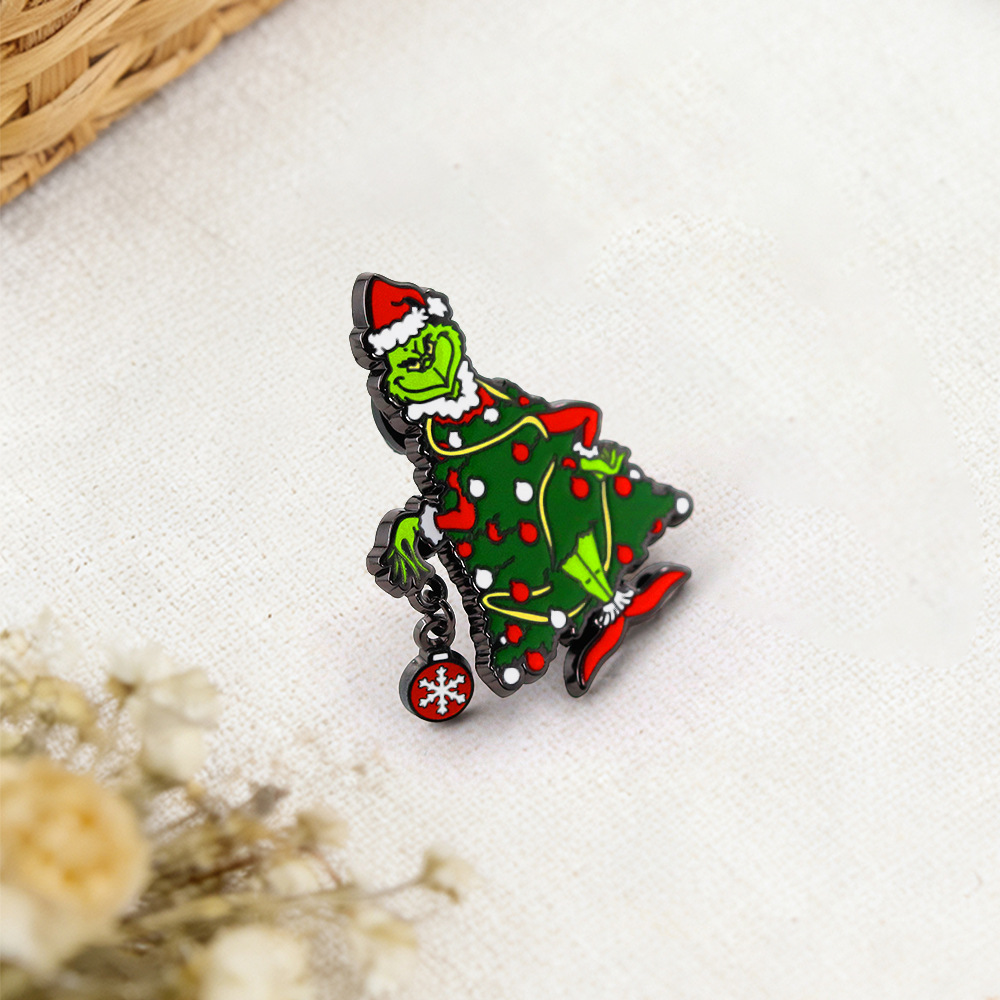 Christmas Grinch Christmas Tree Brooch Snowflake Pendant Holiday Enamel Badge Cartoon Backpack Clothing Metal Decoration