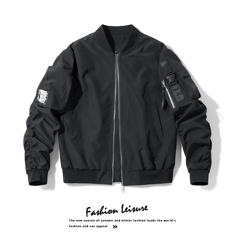 Monochrome Herren-Outdoor-Herbstjacke in europäischen Größen, Softshell-Jacke mit Stehkragen, Sport-Baseballjacke, Fliegerjacke der US-Luftwaffe_voghion.com