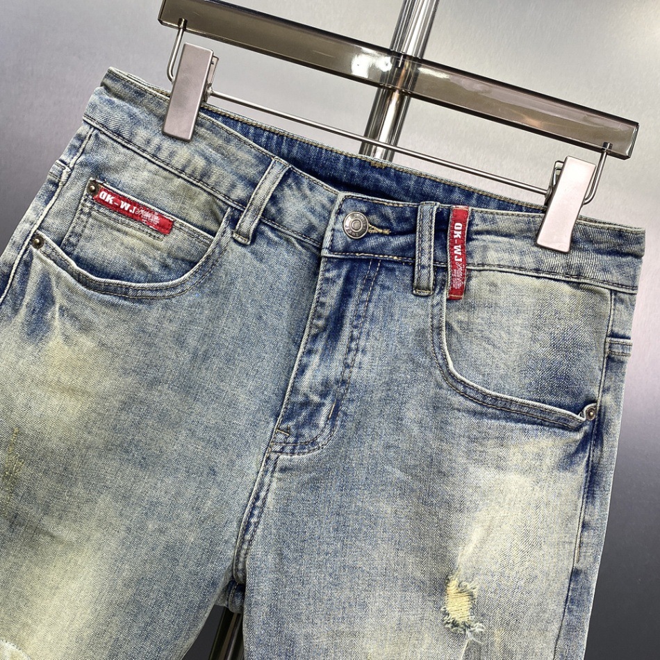 Men's Ripped Korean Style Slim Fit Handsome Skinny Pants Spring Autumn Youth Fashion Stretch Jeans_viptrois.com
