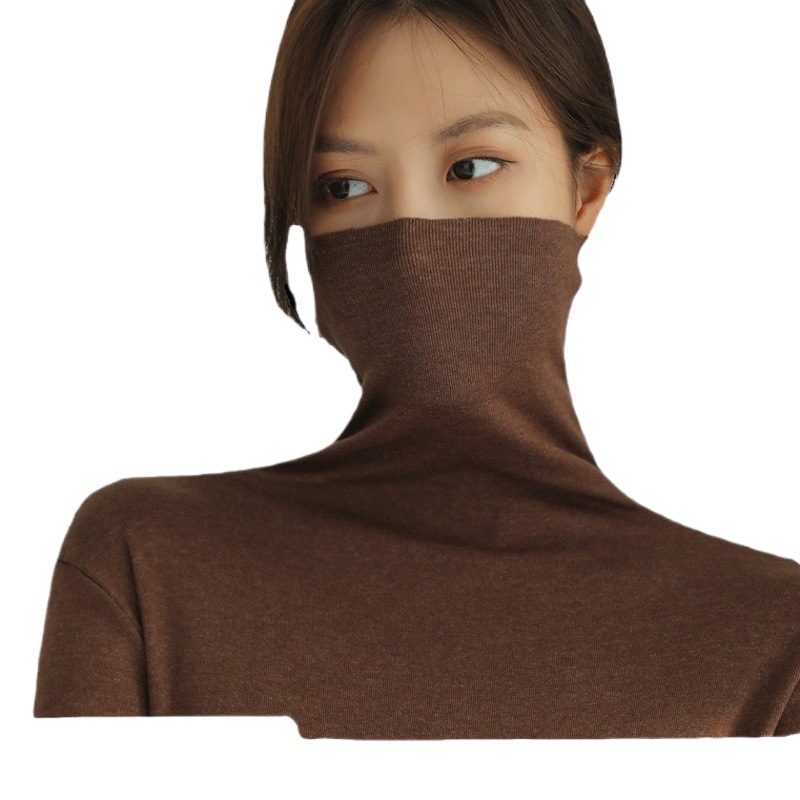 Q2024 nueva camisa de fondo con cuello de pila de Cachemira de imitación para mujer en otoño e invierno, top versátil ajustado de manga larga