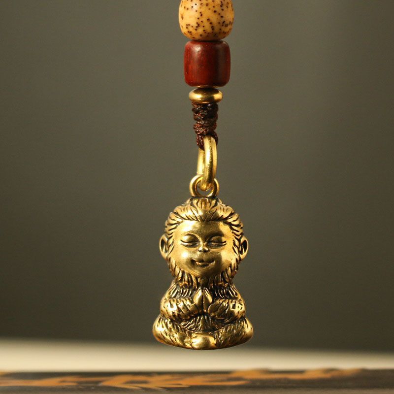 Pure Brass Monkey King Zodiac Monkey Men's Car Keychain Pendant Monkey King Creative Gift Pendant