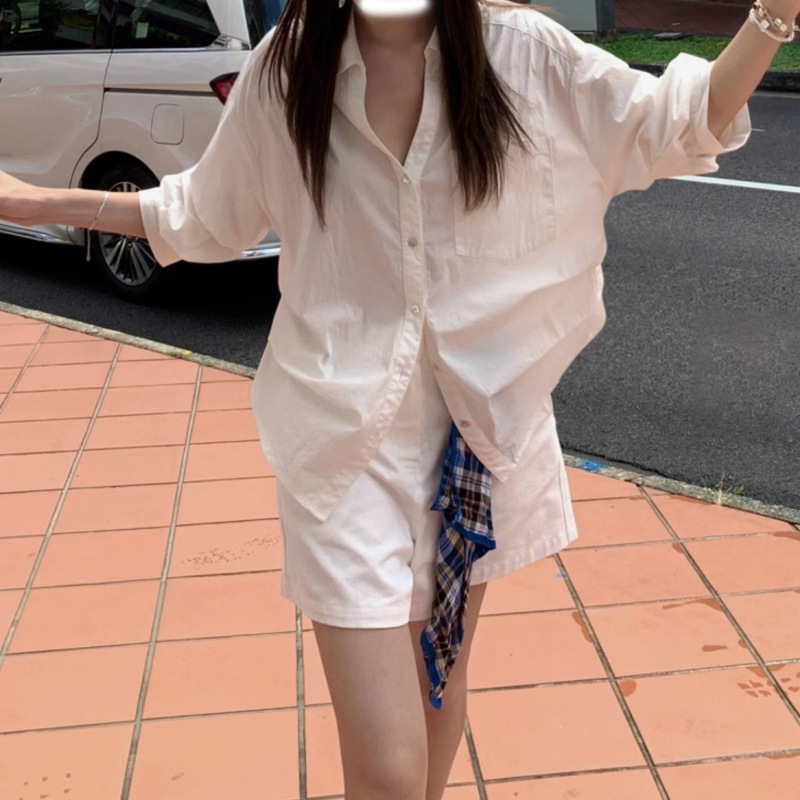 会凹造型的白衬衫秋季新款休闲百搭白色休闲翻领泡泡袖收腰衬衣女|undefined