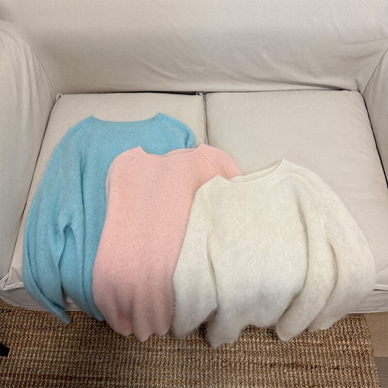 Brushed fabric/autumn and winter new model 90% wool 5% cashmere 5% silk solid color V-neck round-neck basic high-end wool sweater Brushed fabric/autumn and winter new model 90% wool 5% cashmere 5% silk solid color V-neck round-neck basic high-end wool sweater