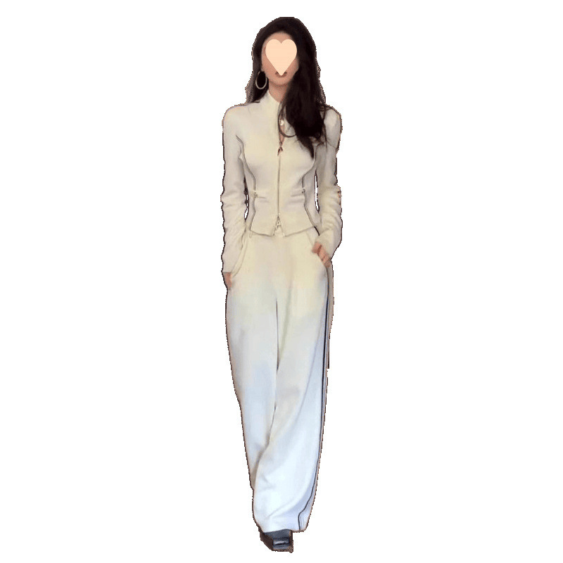 休闲运动服套装女高级感拼接立领长袖裤子显瘦气质两件套|undefined